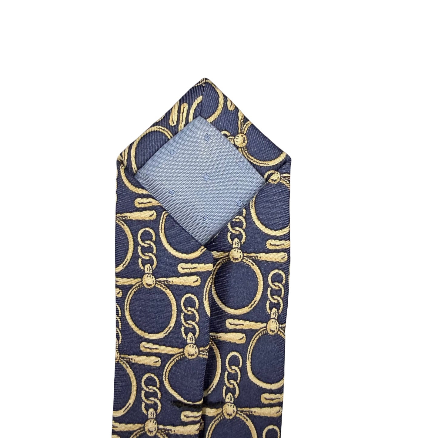 CELINE Macadam Chain Pattern Silk Tie Navy Ivory