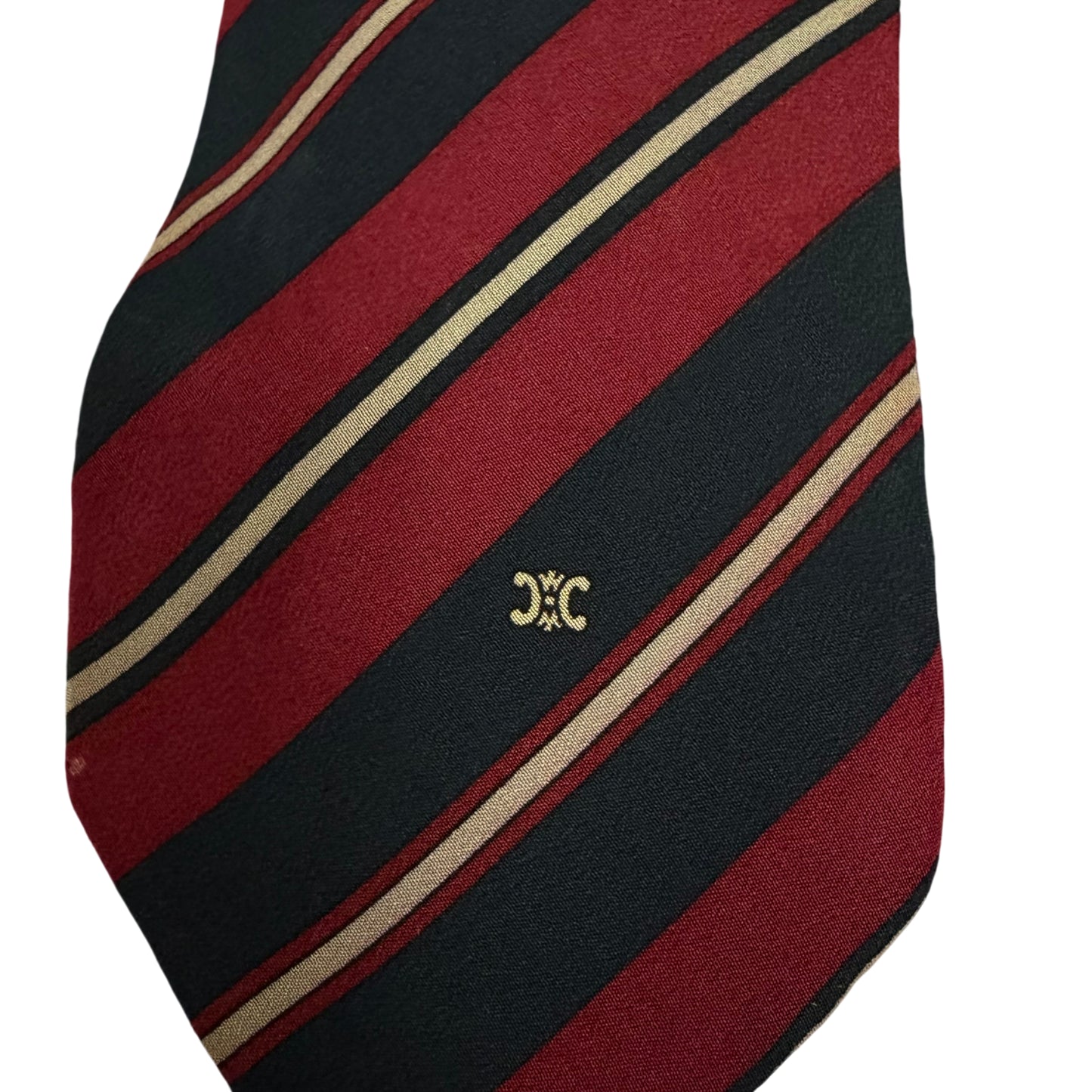 CELINE Striped Silk Tie Navy Burgundy