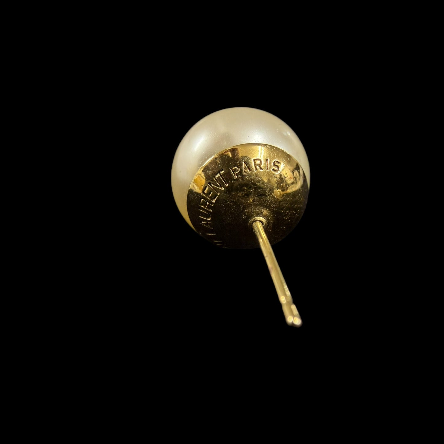 YVES SAINT LAURENT Ivory Glass Brass Logo Stud Earrings
