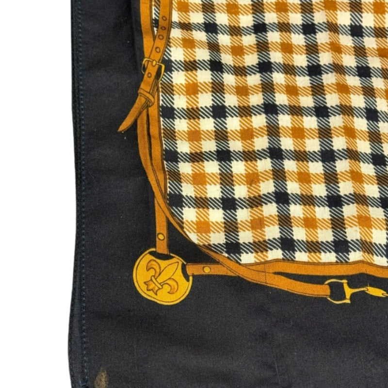 Aquascutum Muffler Scarf Cotton Navy Yellow Check Harness Decorative Design Autumn Winter Fashion