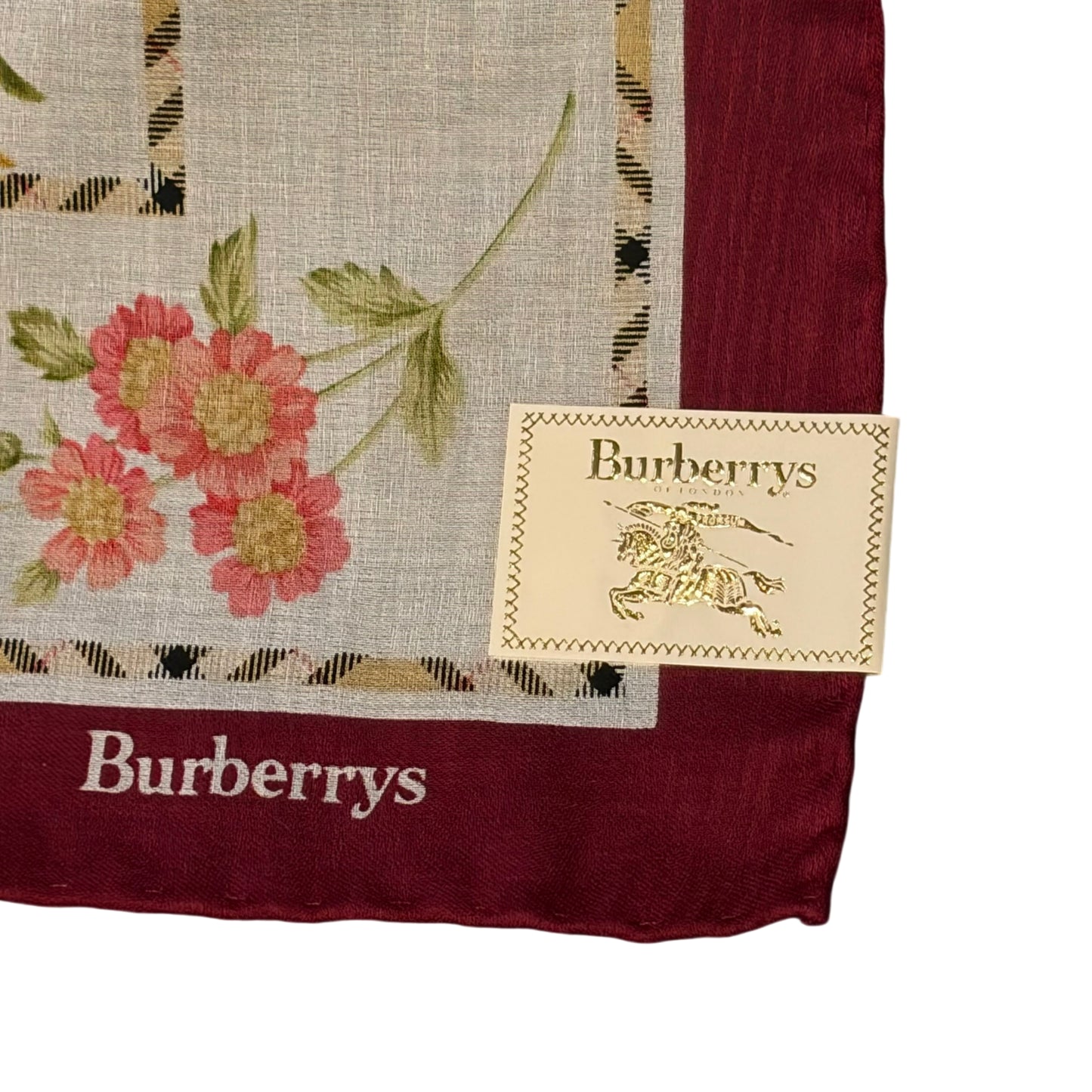 BURBERRY Large Square Scarf Cotton Bordeaux Multi-color Floral Print Retro Elegant