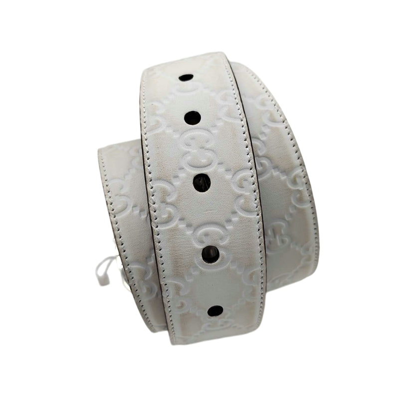 GUCCI White Embossed Leather Belt