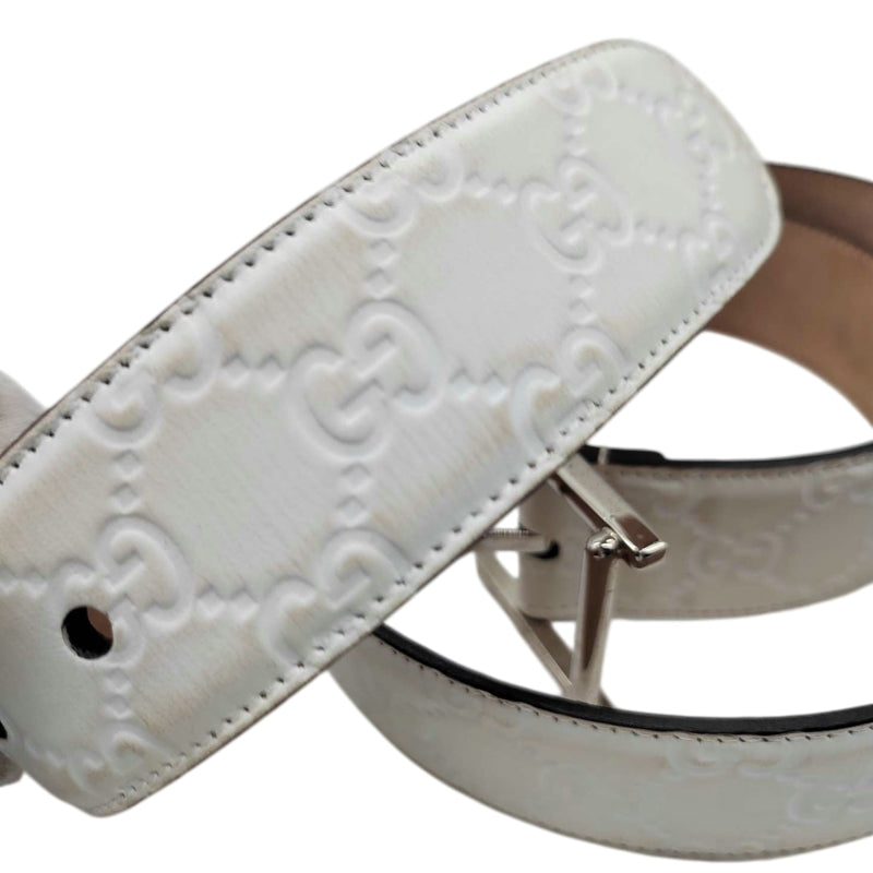 GUCCI White Embossed Leather Belt