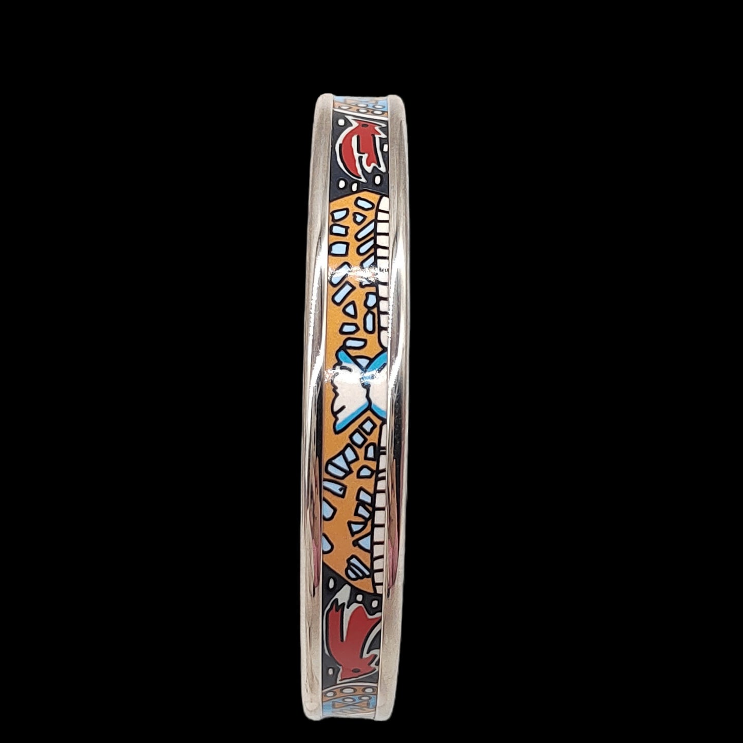 Hermes bangle, silver tone with blue pattern