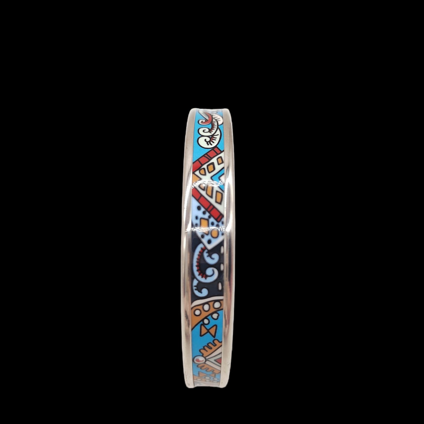 Hermes bangle, silver tone with blue pattern