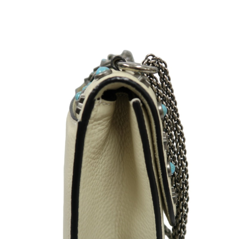 VALENTINO  Rockstud Glam Lock Shoulder Bag Calfskin Off-White White Turquoise