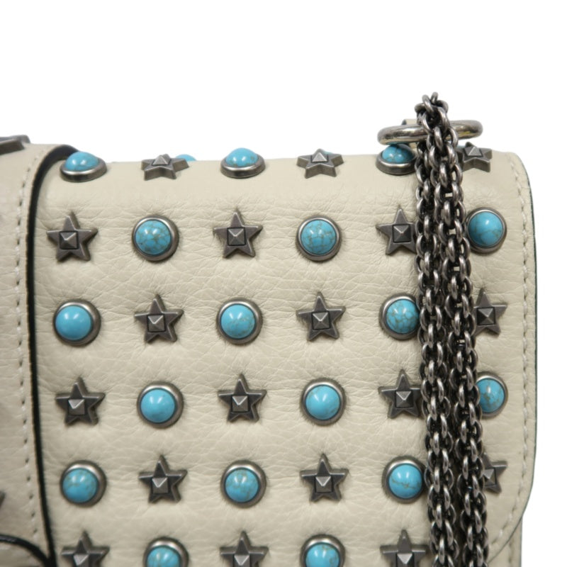 VALENTINO  Rockstud Glam Lock Shoulder Bag Calfskin Off-White White Turquoise