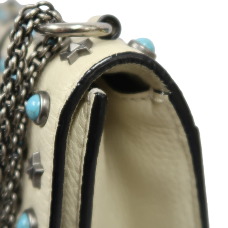 VALENTINO  Rockstud Glam Lock Shoulder Bag Calfskin Off-White White Turquoise