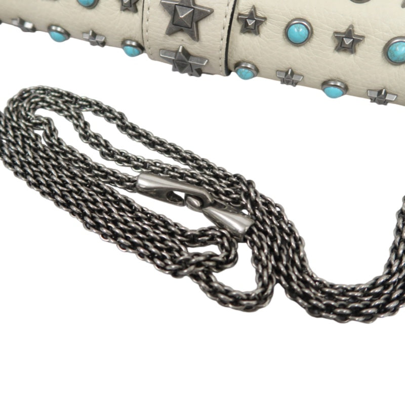 VALENTINO  Rockstud Glam Lock Shoulder Bag Calfskin Off-White White Turquoise