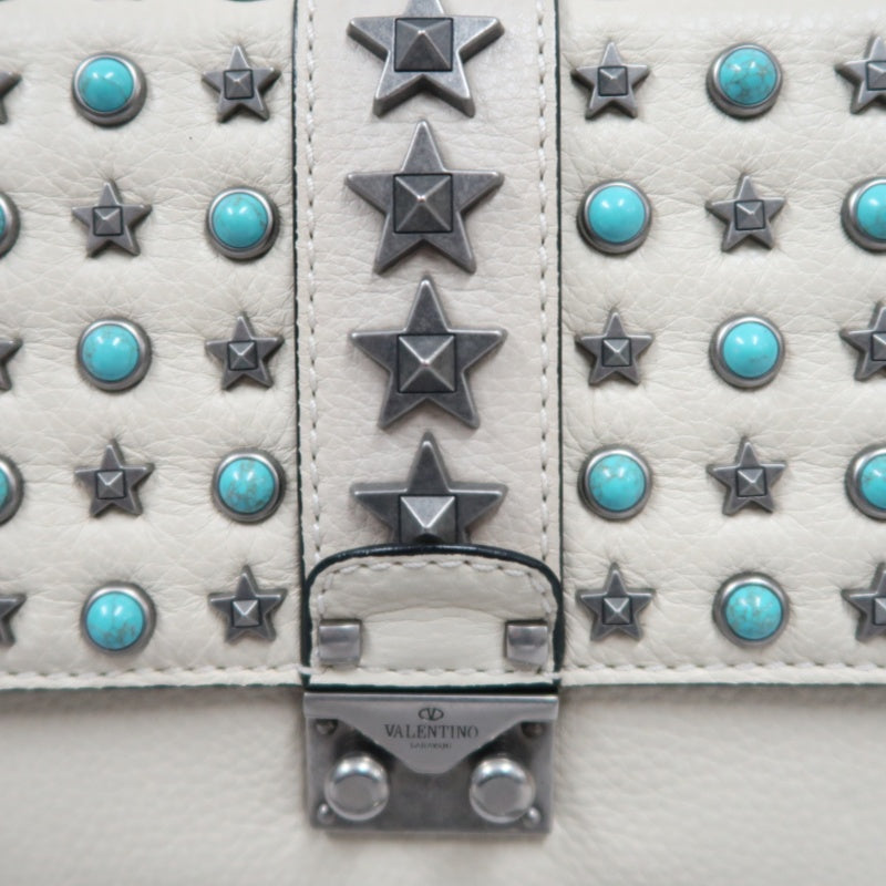 VALENTINO  Rockstud Glam Lock Shoulder Bag Calfskin Off-White White Turquoise
