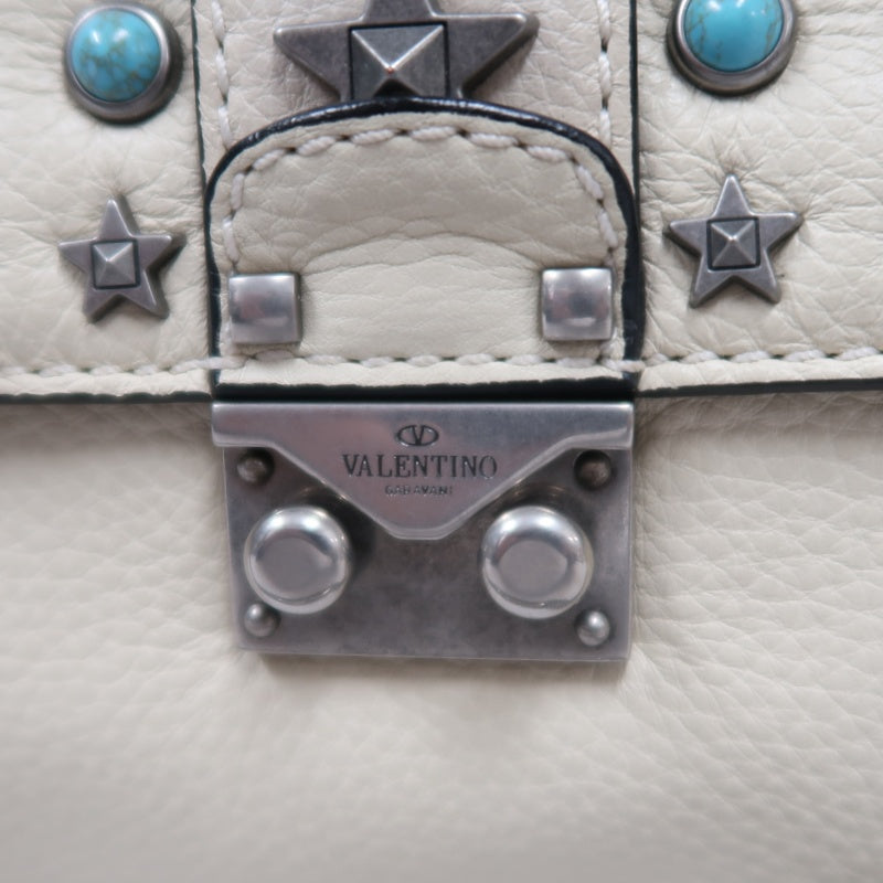 VALENTINO  Rockstud Glam Lock Shoulder Bag Calfskin Off-White White Turquoise