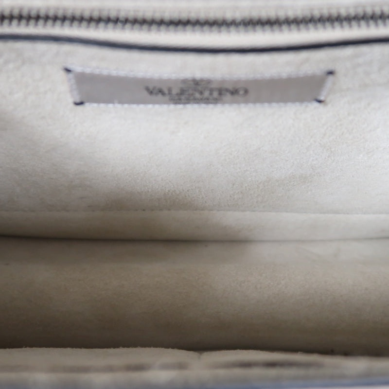 VALENTINO  Rockstud Glam Lock Shoulder Bag Calfskin Off-White White Turquoise
