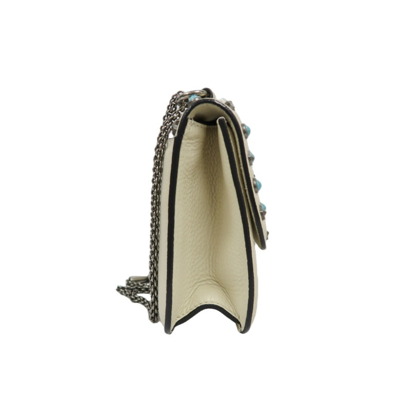 VALENTINO  Rockstud Glam Lock Shoulder Bag Calfskin Off-White White Turquoise