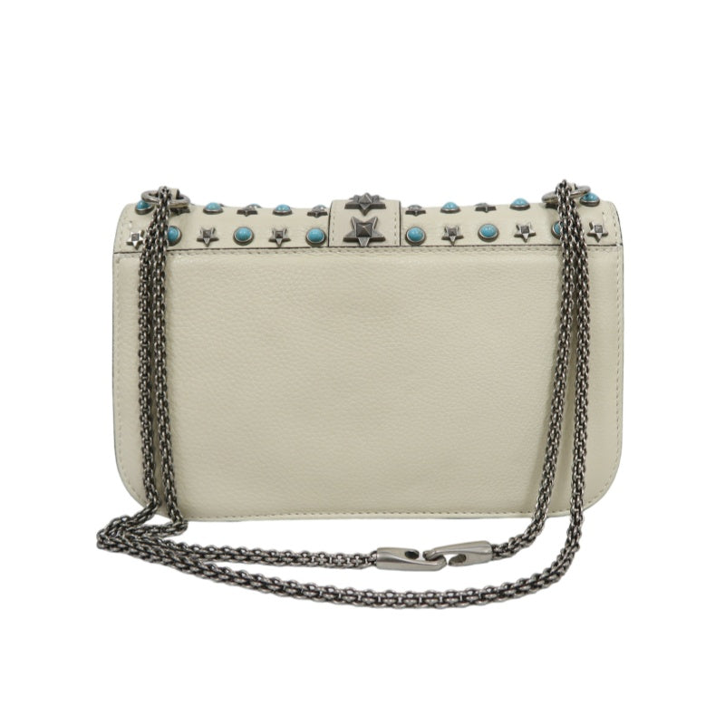 VALENTINO  Rockstud Glam Lock Shoulder Bag Calfskin Off-White White Turquoise