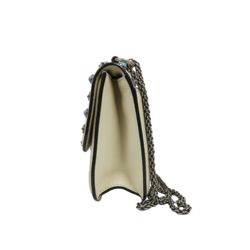 VALENTINO  Rockstud Glam Lock Shoulder Bag Calfskin Off-White White Turquoise
