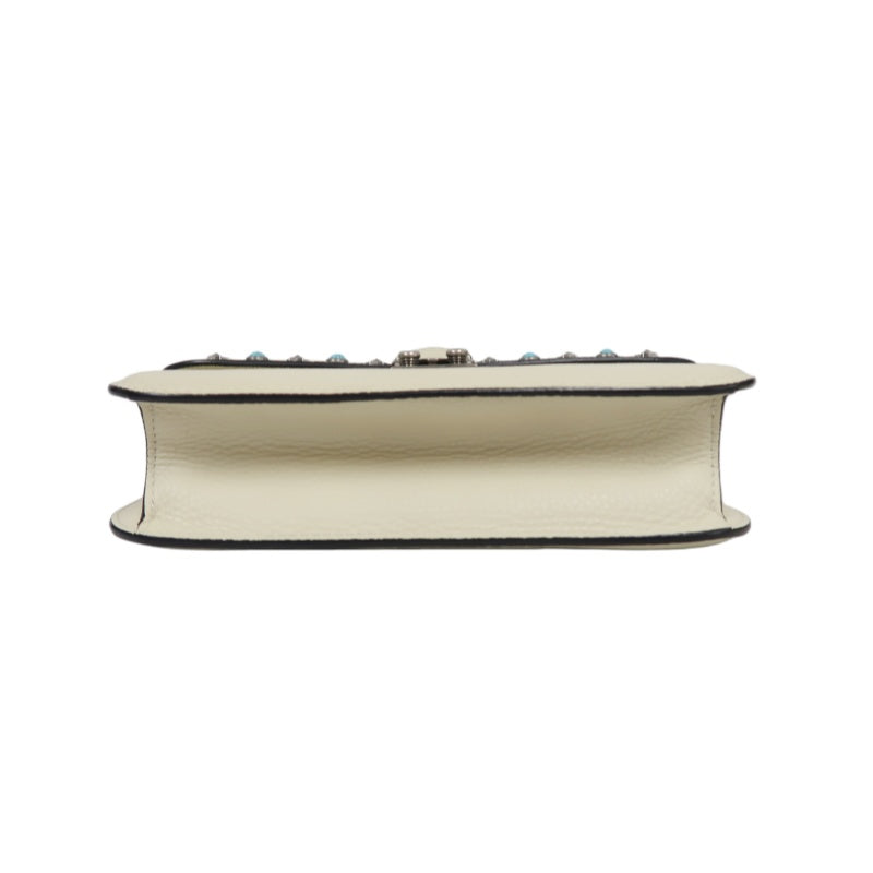 VALENTINO  Rockstud Glam Lock Shoulder Bag Calfskin Off-White White Turquoise