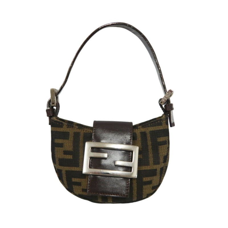 FENDI Mamma Bucket Handbag, Zucca Print, Brown Canvas with Leather Trim (FENDI Mini Zucca Canvas & Leather Handbag)