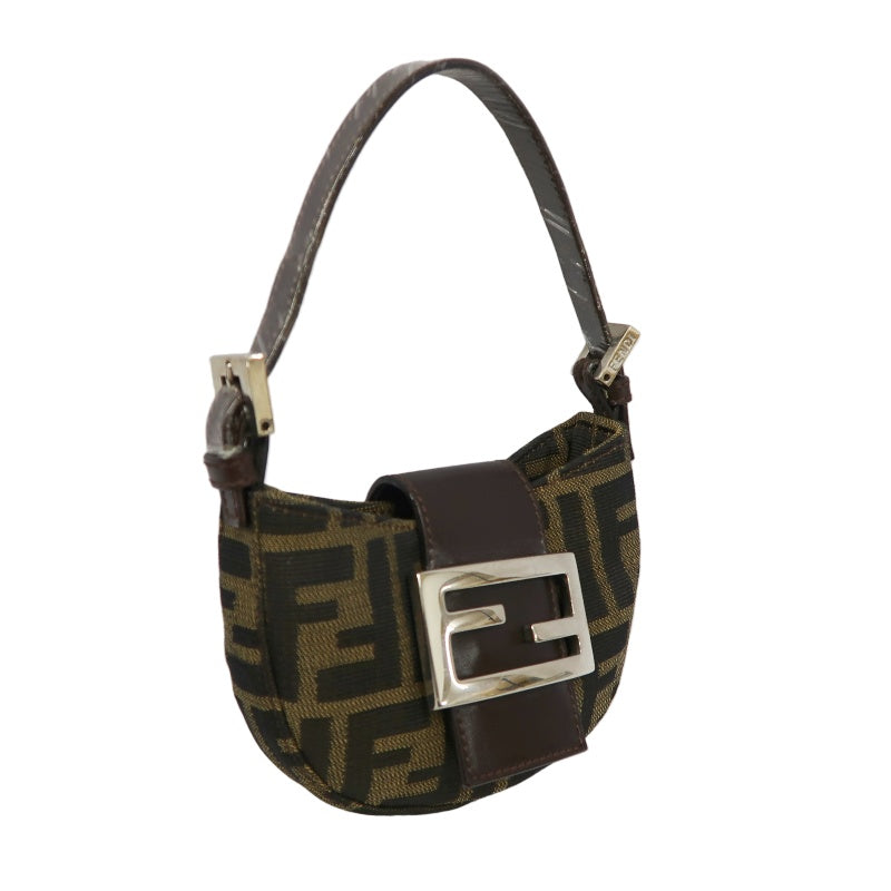 FENDI Mamma Bucket Handbag, Zucca Print, Brown Canvas with Leather Trim (FENDI Mini Zucca Canvas & Leather Handbag)