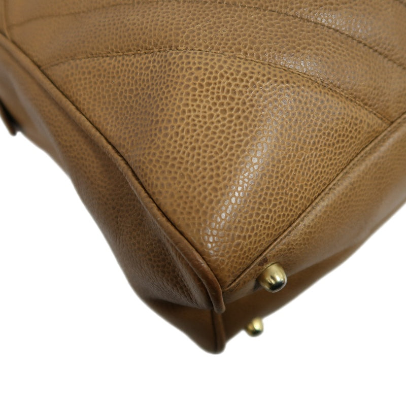 CHANEL Chevron V‑stitch handbag Boston bag calfskin brown