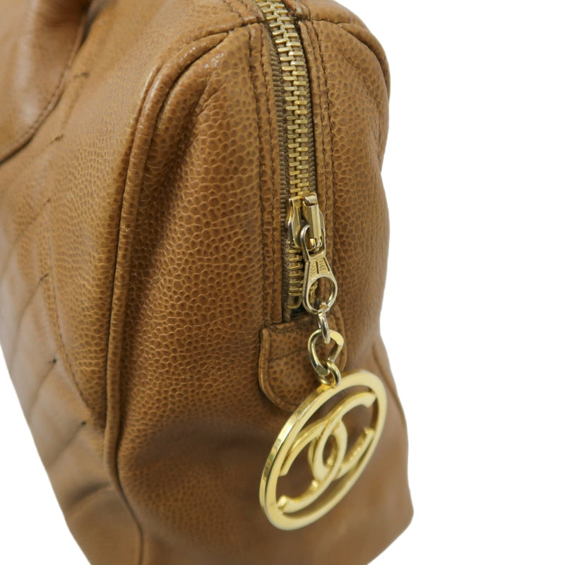 CHANEL Chevron V‑stitch handbag Boston bag calfskin brown