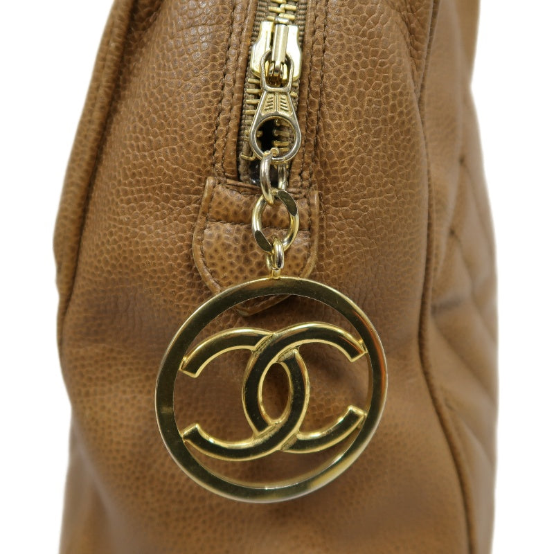 CHANEL Chevron V‑stitch handbag Boston bag calfskin brown