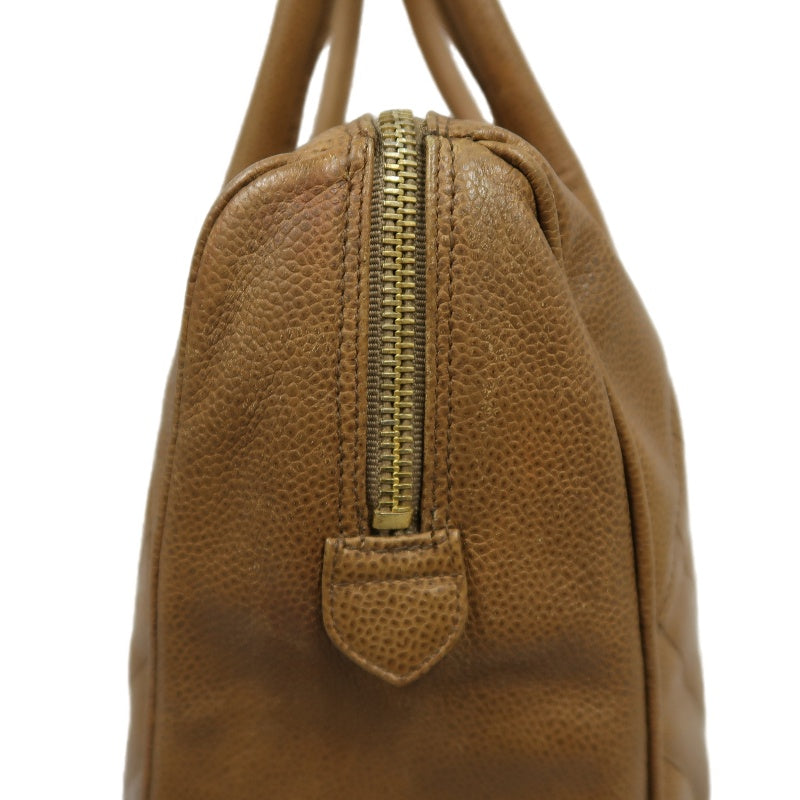 CHANEL Chevron V‑stitch handbag Boston bag calfskin brown