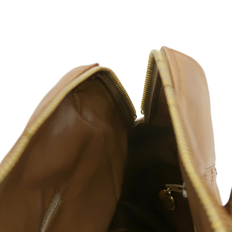 CHANEL Chevron V‑stitch handbag Boston bag calfskin brown