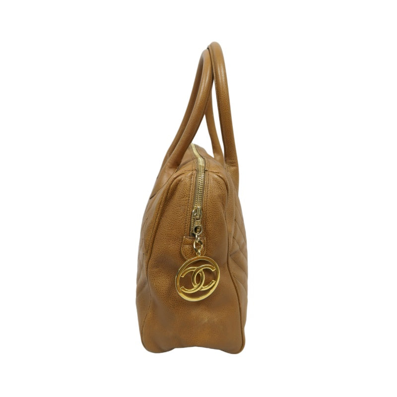 CHANEL Chevron V‑stitch handbag Boston bag calfskin brown