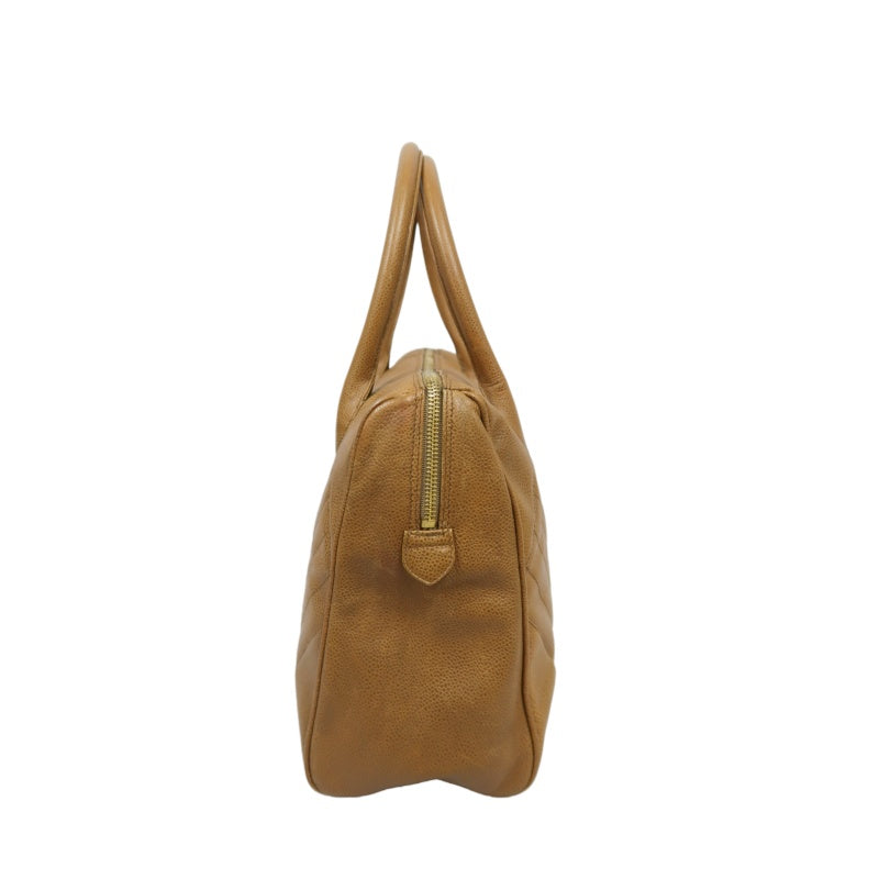 CHANEL Chevron V‑stitch handbag Boston bag calfskin brown