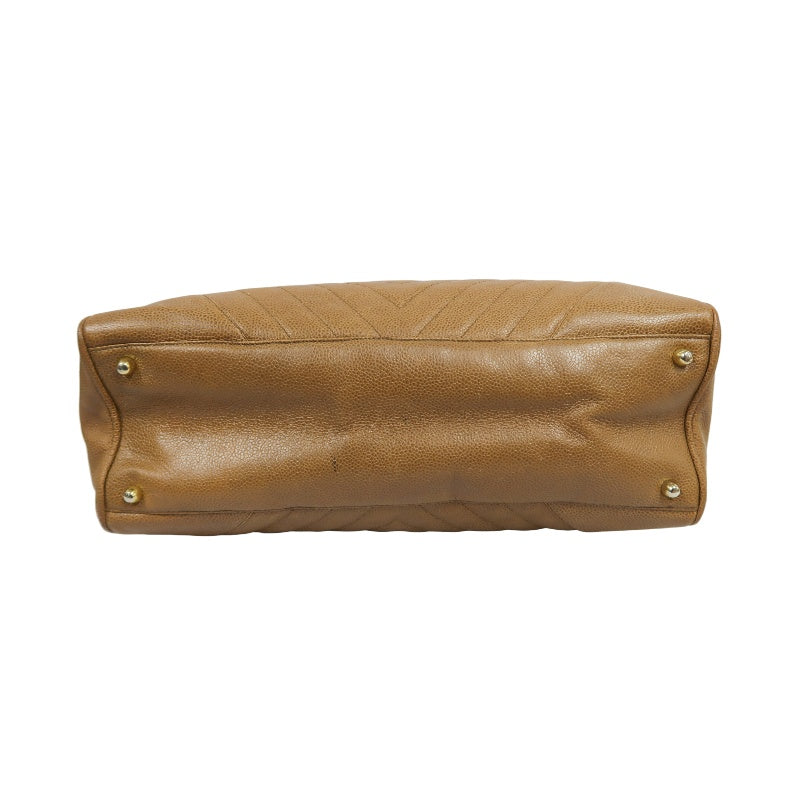 CHANEL Chevron V‑stitch handbag Boston bag calfskin brown