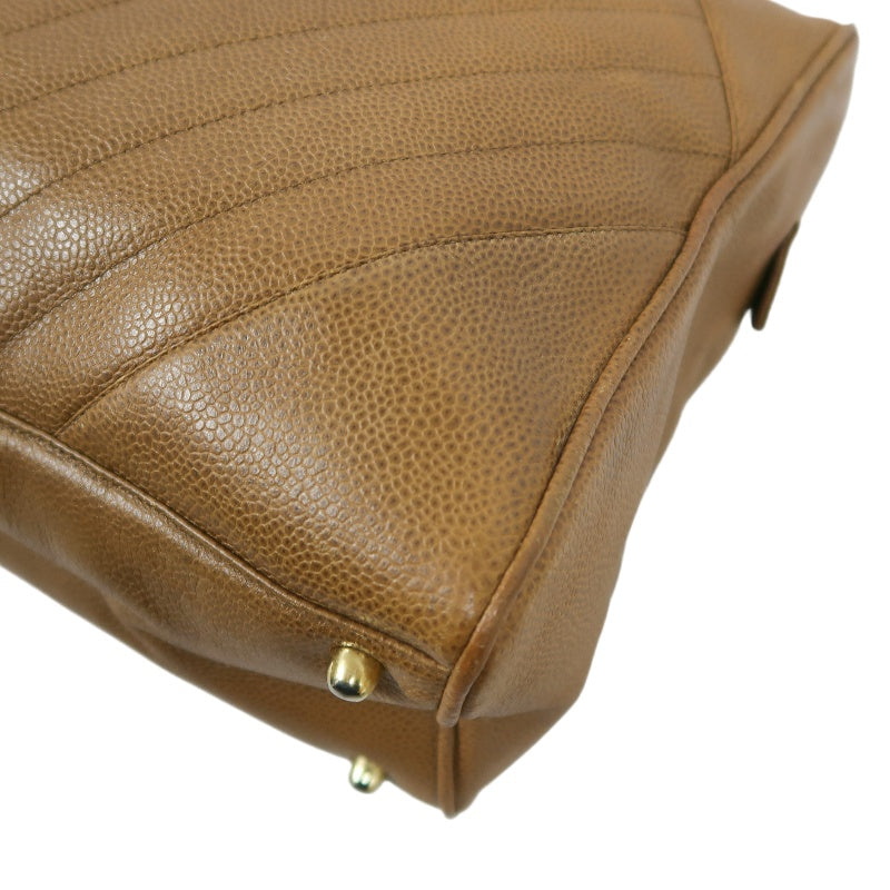 CHANEL Chevron V‑stitch handbag Boston bag calfskin brown
