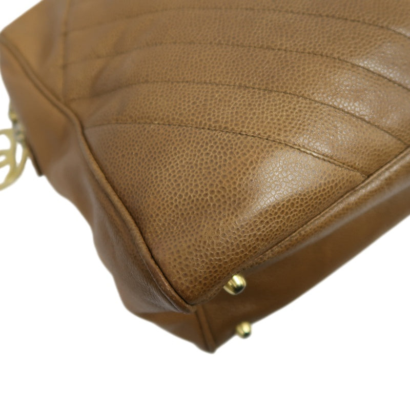 CHANEL Chevron V‑stitch handbag Boston bag calfskin brown