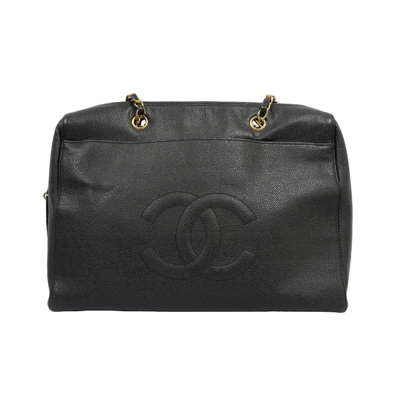 CHANEL Coco Mark Shoulder Bag, Caviar Leather, Black, Gold-tone Hardware