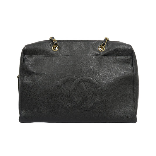 CHANEL Coco Mark Shoulder Bag, Caviar Leather, Black, Gold-tone Hardware