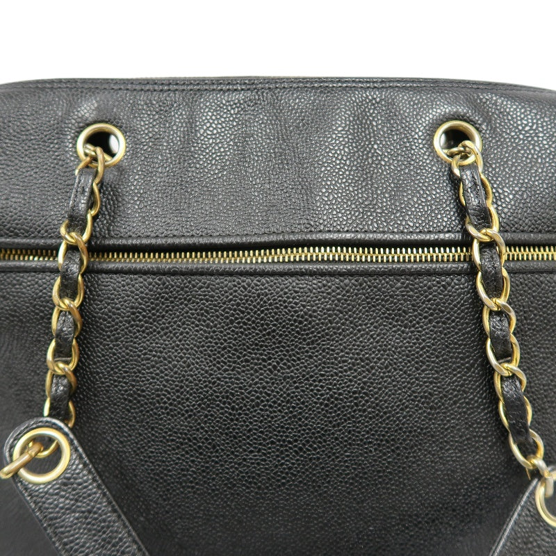 CHANEL Coco Mark Shoulder Bag, Caviar Leather, Black, Gold-tone Hardware