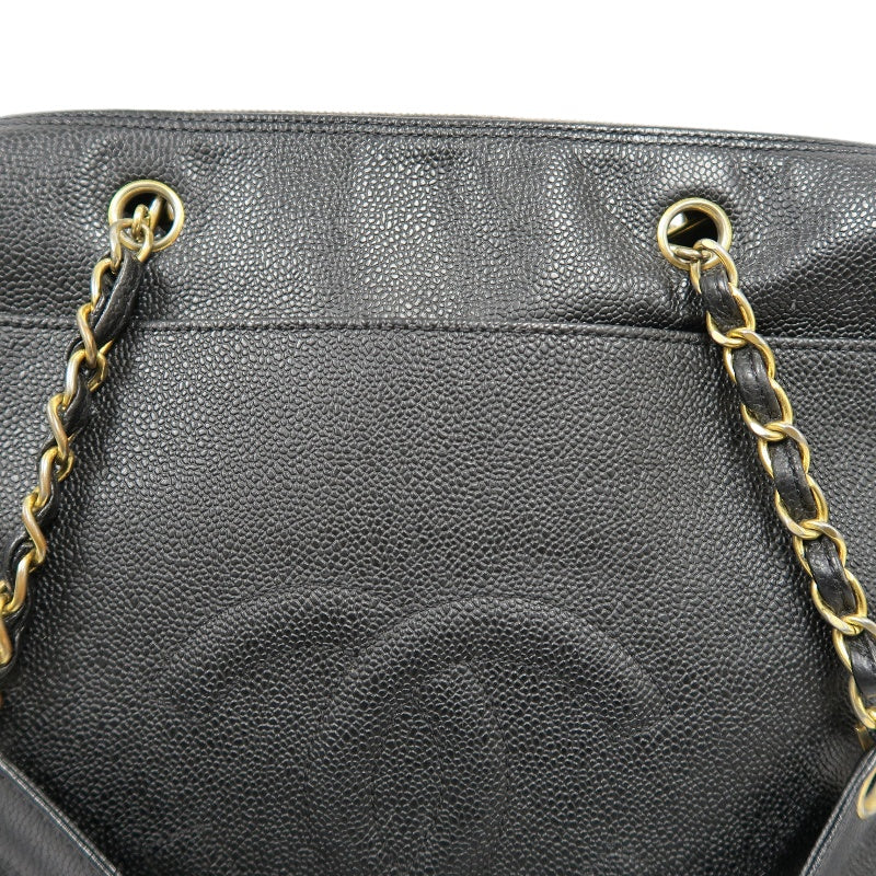 CHANEL Coco Mark Shoulder Bag, Caviar Leather, Black, Gold-tone Hardware