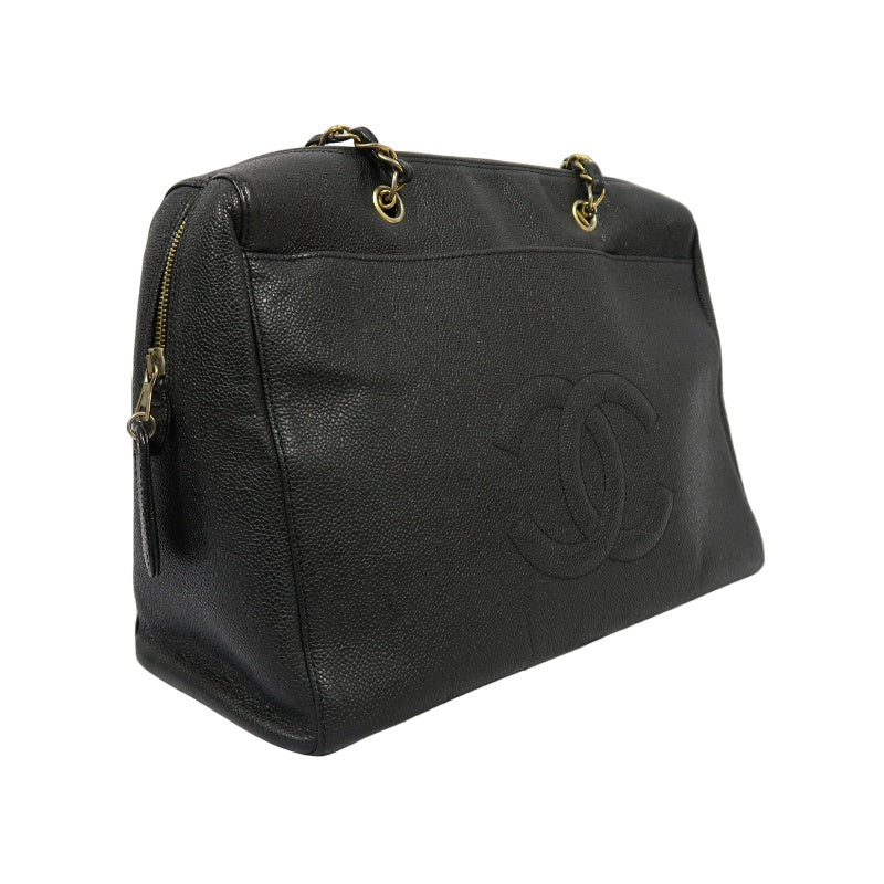 CHANEL Coco Mark Shoulder Bag, Caviar Leather, Black, Gold-tone Hardware