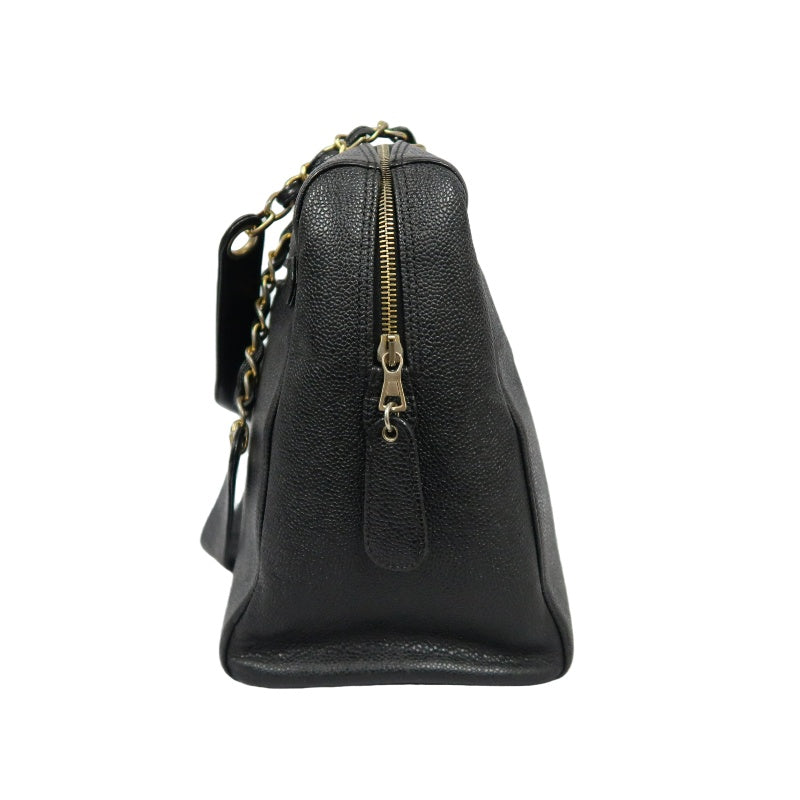 CHANEL Coco Mark Shoulder Bag, Caviar Leather, Black, Gold-tone Hardware