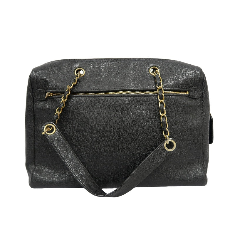 CHANEL Coco Mark Shoulder Bag, Caviar Leather, Black, Gold-tone Hardware
