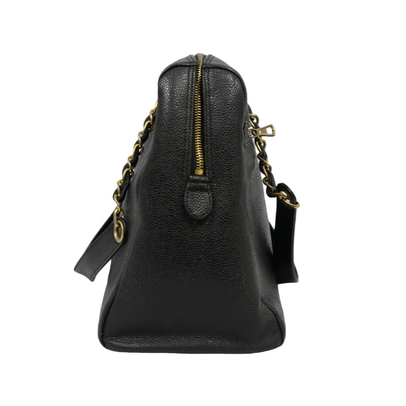 CHANEL Coco Mark Shoulder Bag, Caviar Leather, Black, Gold-tone Hardware