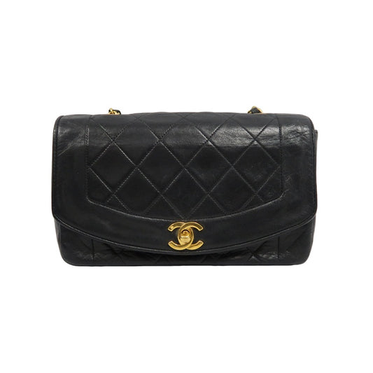 CHANEL Diana Matelasse Shoulder Bag Lambskin Black Gold Hardware