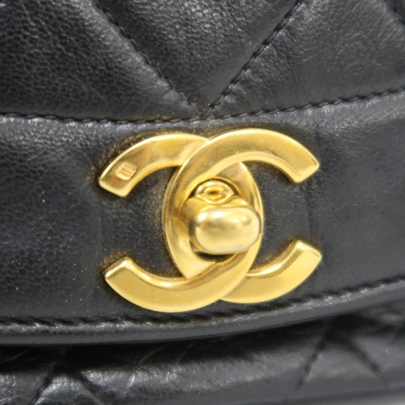 CHANEL Diana Matelasse Shoulder Bag Lambskin Black Gold Hardware