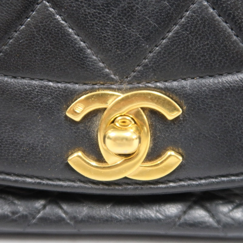 CHANEL Diana Matelasse Shoulder Bag Lambskin Black Gold Hardware