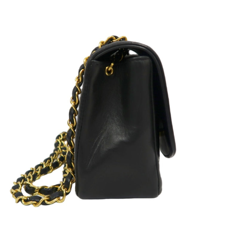 CHANEL Diana Matelasse Shoulder Bag Lambskin Black Gold Hardware