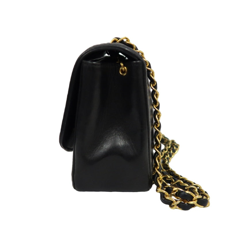 CHANEL Diana Matelasse Shoulder Bag Lambskin Black Gold Hardware