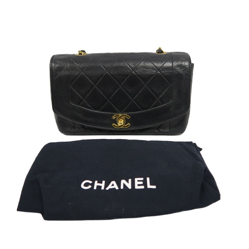 CHANEL Diana Matelasse Shoulder Bag Lambskin Black Gold Hardware