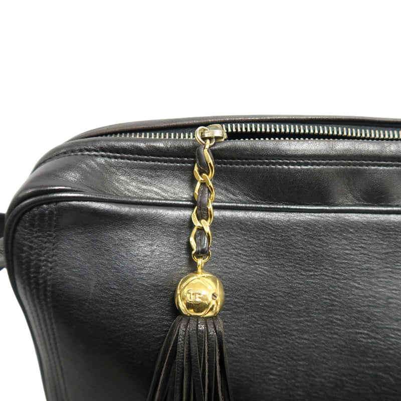 CHANEL Coco Mark Shoulder Bag, Lambskin, Black, Gold-Tone Hardware   CHANEL Black Calfskin Leather Gold Ball Tassel Flap Crossbody Bag