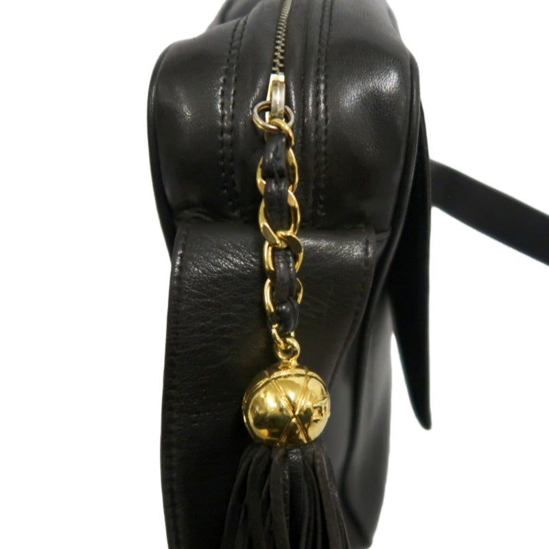 CHANEL Coco Mark Shoulder Bag, Lambskin, Black, Gold-Tone Hardware   CHANEL Black Calfskin Leather Gold Ball Tassel Flap Crossbody Bag