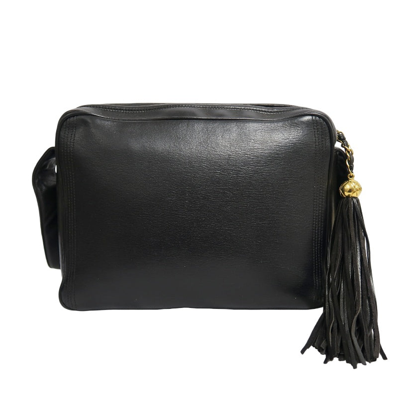CHANEL Coco Mark Shoulder Bag, Lambskin, Black, Gold-Tone Hardware   CHANEL Black Calfskin Leather Gold Ball Tassel Flap Crossbody Bag
