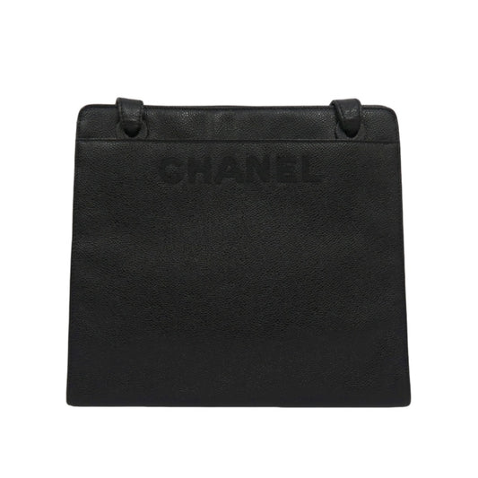 CHANEL Tote Bag Caviar Skin Black Gold Hardware CHANEL Black Calfskin Leather Tote Shoulder Bag
